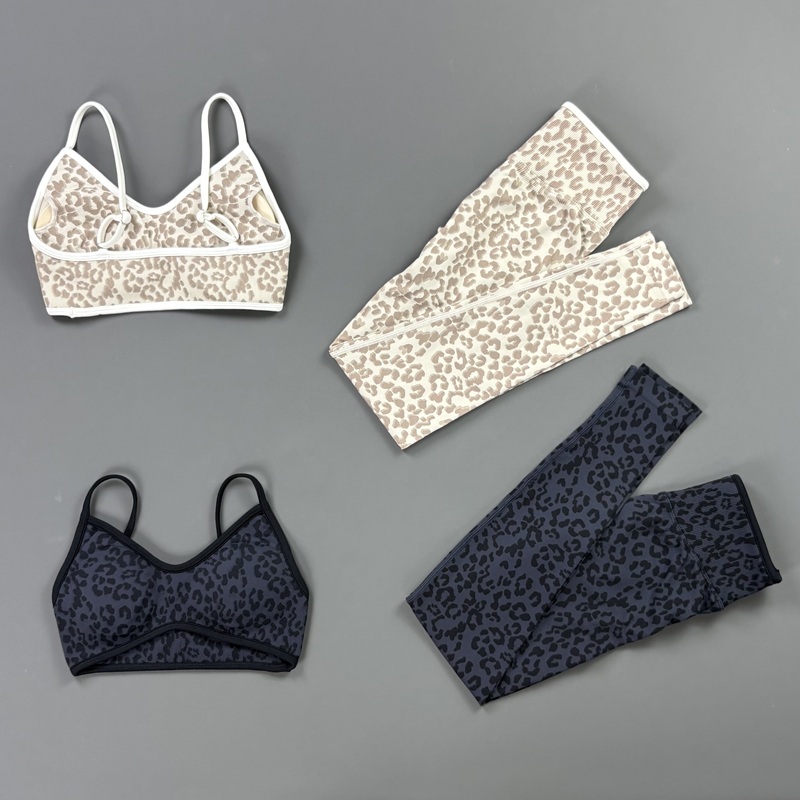 Pilates Yoga Leggings - HISTELLO 2 adet leopar Yoga sutyen