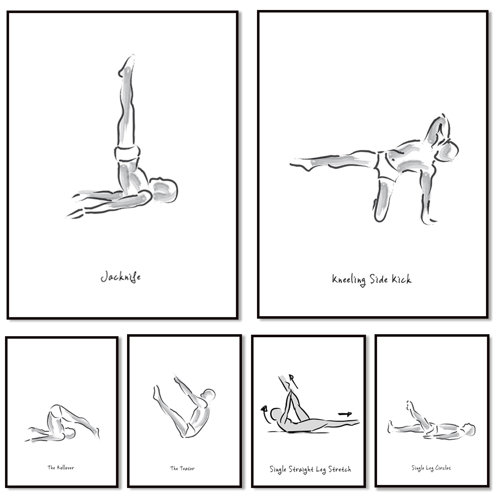 Pilates Yoga Gifts - Pilates egzersizi siyah beyaz infografi, Joseph