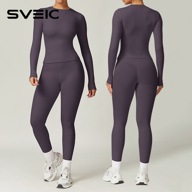 Pilates Yoga Leggings - SVEIC Uzun kollu Yoga Seti Tayt